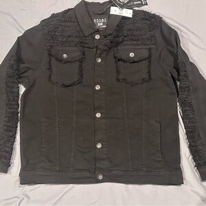 black R3bêl Denim frayed jacket in size 3XL.